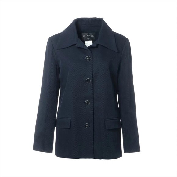 Chanel 15S Cotton Jacket 40 Ladies' Navy Blue - Picture 1 of 9